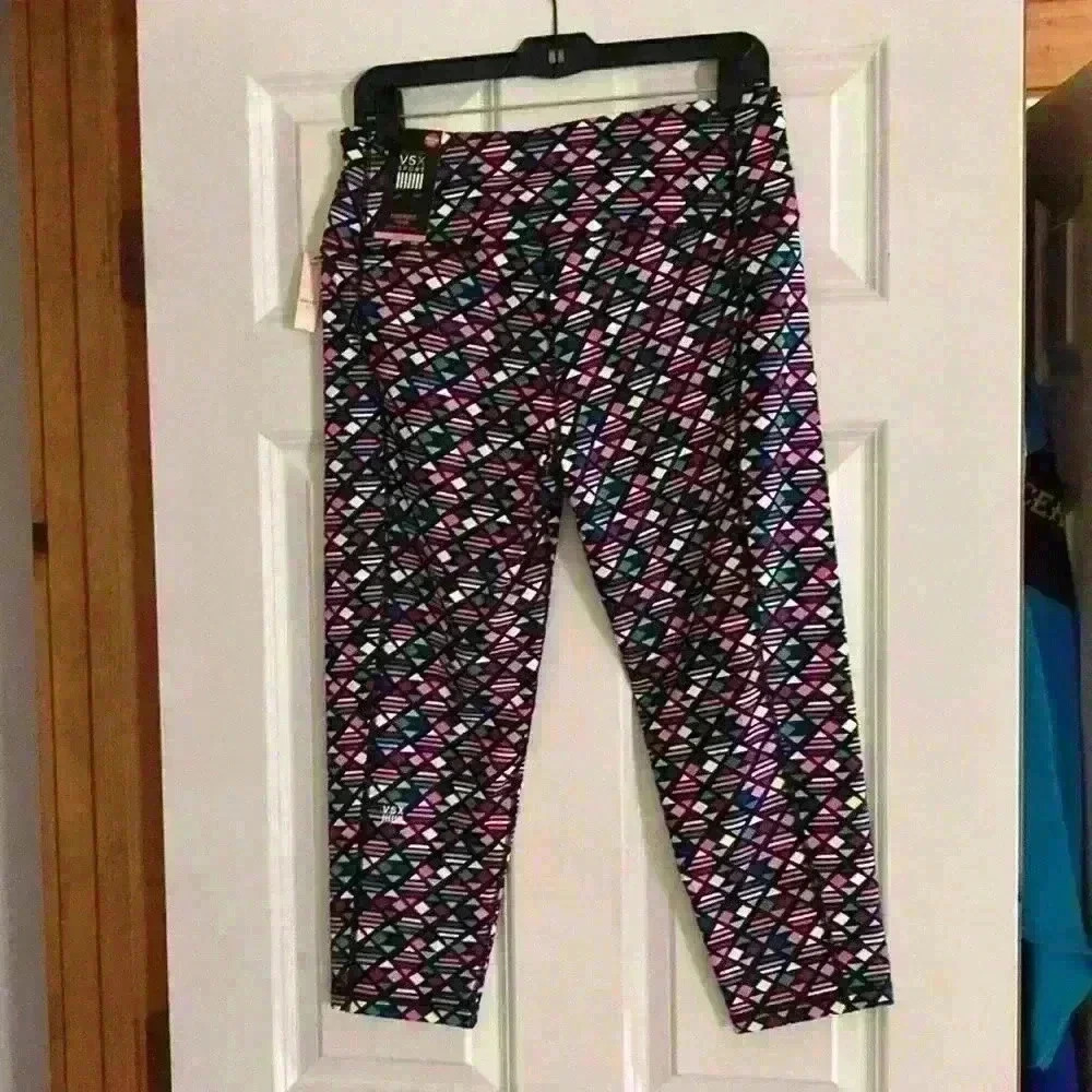 Victorias Secret Knock Out Capris women large geometric design pink green - Picture 2 of 9